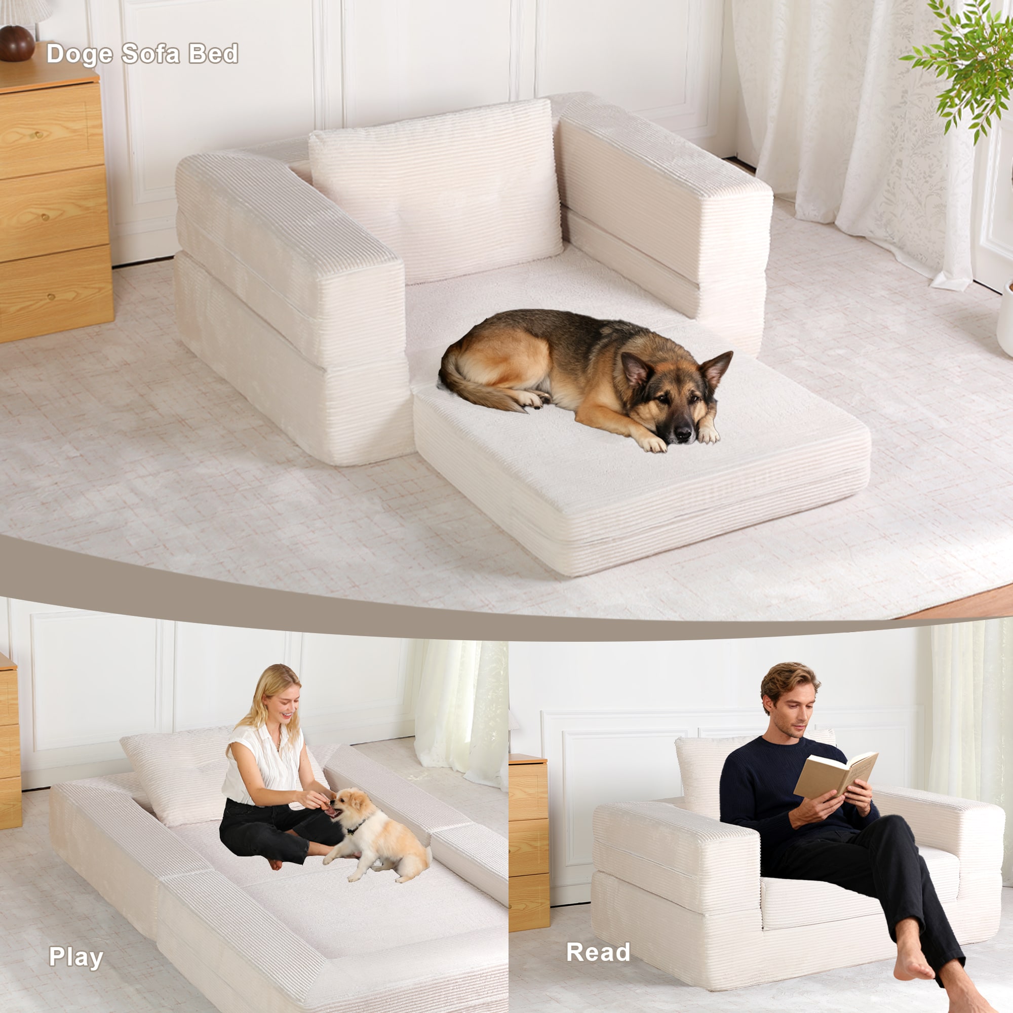 Compression Floor Sofa For Adults And Pets With Pillow Beige_voghion.com